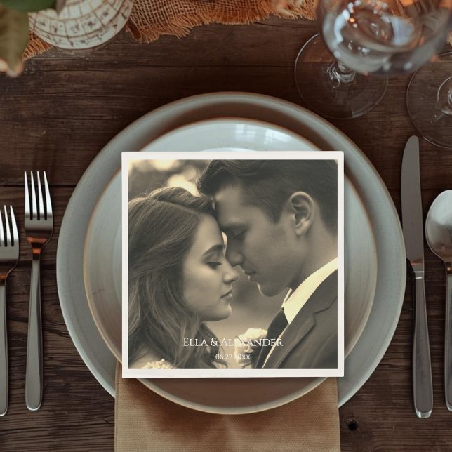 Serviette En Papier Vintage Photo (Vintage Style Sepia Photo Overlay Names Date Napkins)