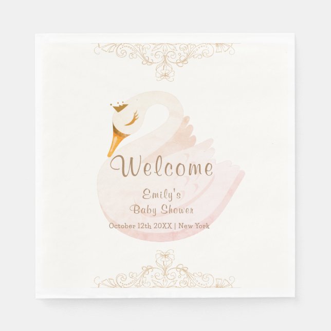 Serviette En Papier Vintage Princesse Swan Baby shower fille Bienvenue (Devant)