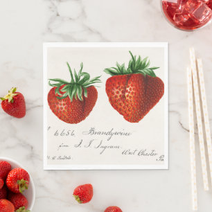 Serviette En Papier Vintage Red Green White Strawberry Art