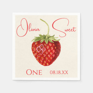 Serviette En Papier Vintage Red Strawberry Personalized Name Party