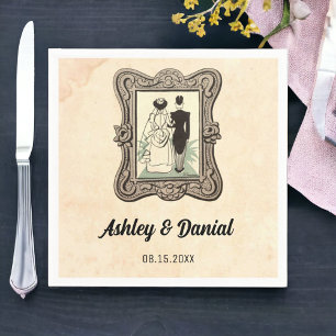 Serviette En Papier Vintage Retro Bride Groom Rustic les années 50 Com