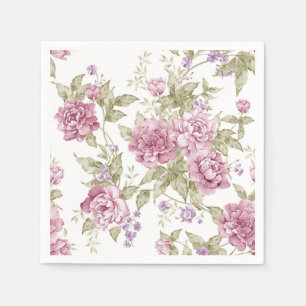 Serviette En Papier Vintage Romantique Floral Violet Rose Motif
