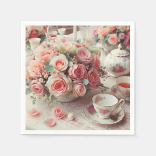 Serviette En Papier Vintage Rose de théière rose Floral