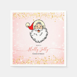 Serviette En Papier Vintage rose Jolly Père Noël Souriant Visage Noël
