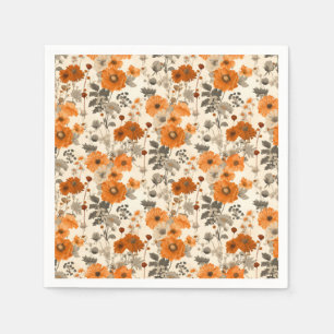 Serviette En Papier Vintage Rustique Burnt Orange Automne Fleurs Motif