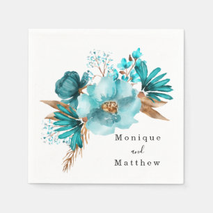 Serviette En Papier Vintage Turquoise et Mariage Gold Peony