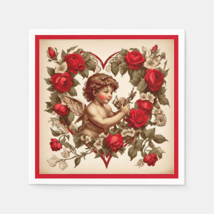 Serviette En Papier Vintage Valentine amour art cupide