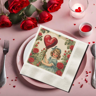 Serviette En Papier Vintage Valentine fille -personnalisée