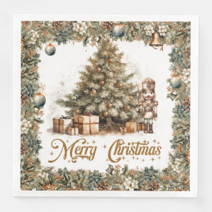 Serviette En Papier Vintage vert et or Noisette de Noël