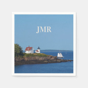 Serviette En Papier Vintage voyage Blue Ocean Lighthouse Maine Sail