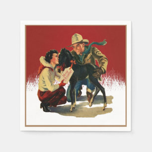 Serviette En Papier Vintage Western Cowboy Cheval Cowgirl Noël