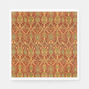 Serviette En Papier Vintage William Morris Motif Rouge Turquoise Or
