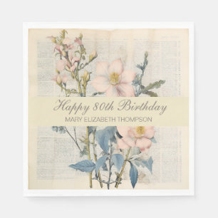 Serviette En Papier Vintaqe Fleur sauvage 80e anniversaire