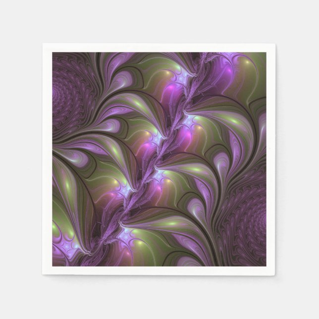 Serviette En Papier Violet Abstrait violet violet kaki fractal (Devant)