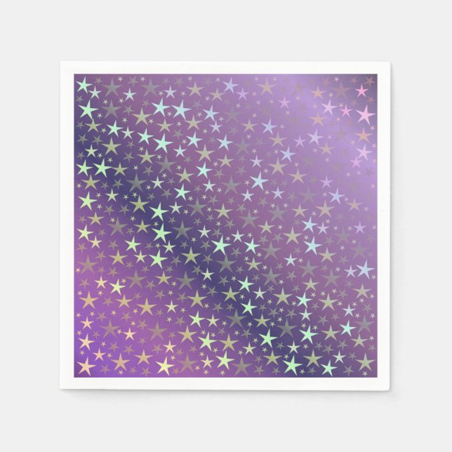 Serviette En Papier violet+argent, brillant, brillant, étoile, couleur (Devant)