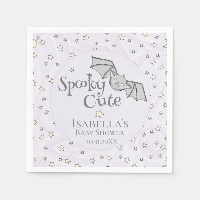 Serviette En Papier Violet Batty, Étoiles & Lunes Éffrayant mignon (Devant)