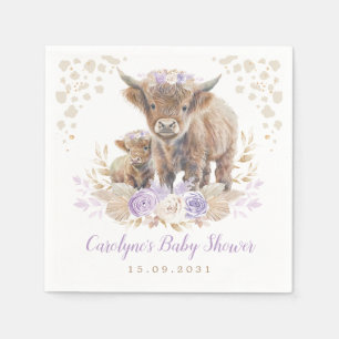 Serviette En Papier Violet Boho Highland Cow Girl Baby shower