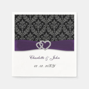 Serviette En Papier Violet Damask Diamante Mariage Classic