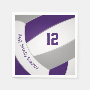 Serviette En Papier Violet gris filles garçons volley-ball célébration
