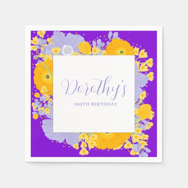 Serviette En Papier Violet Orange Jaune Fleurs sauvages 100e anniversa (Devant)