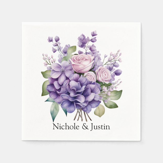 Serviette En Papier Violet Peony And Roses Wedding Custom (Devant)