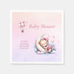 Serviette En Papier Violet rose Lune Dreamy Baby shower bébé ours