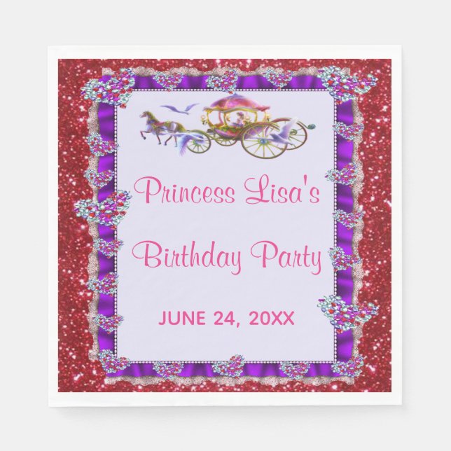 Serviette En Papier Violet Ruban Rouge Parties scintillant Royal Princ (Devant)