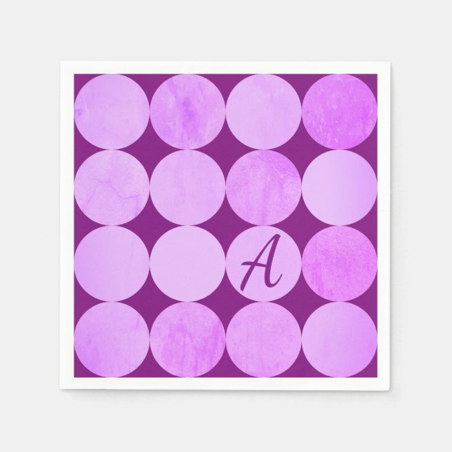 Serviette En Papier Violet, Violet Magenta et Cercles roses Monogramme (Devant)