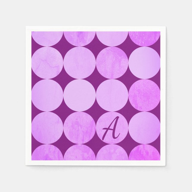 Serviette En Papier Violet, Violet Magenta et Cercles roses Monogramme (Devant)