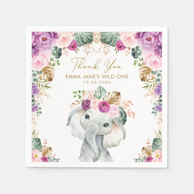 Serviette En Papier Violet Violet Tropical Jungle Éléphant sauvage Un (Devant)