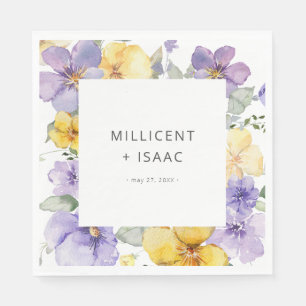 Serviette En Papier Violets violets et jaunes modernes Mariage floral