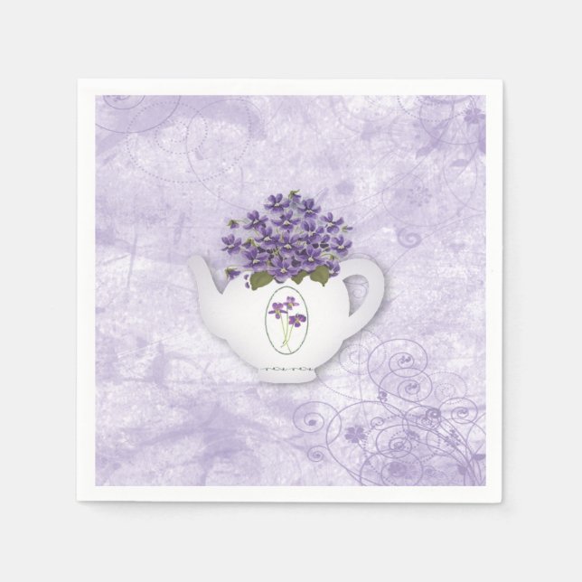 Serviette En Papier Violettes En Papier Teapot Napkin (Devant)