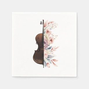 Serviette En Papier Violon aux fleurs.