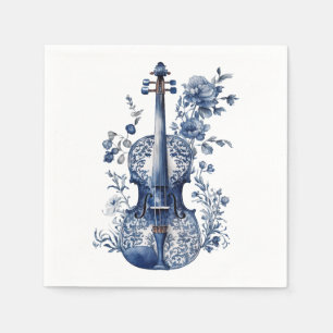 Serviette En Papier Violon de style Delft bleu et blanc avec fleurs