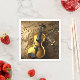 Serviette En Papier Violon Or vintage Sur Cordes Musicales D'Or,