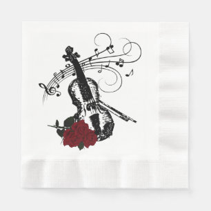 Serviette En Papier Violon, Rose et musique