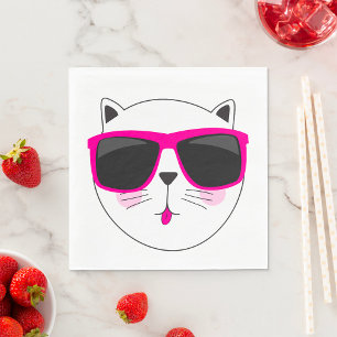 Serviette En Papier Visage de chat cool avec lunettes de soleil roses 
