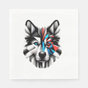 Serviette En Papier Visage de Husky Géométrique Design d'Art Moderne