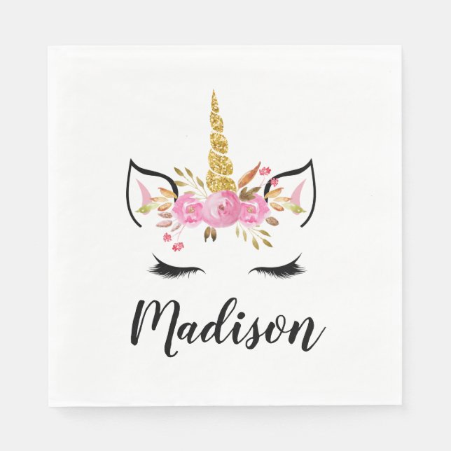 Serviette En Papier Visage de Licorne avec Cils Personnalisé Nom (Devant)