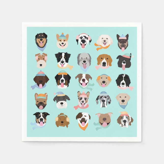 Serviette En Papier Visages de chiens d'hiver (Devant)