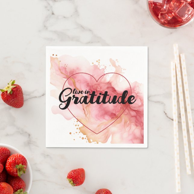 Serviette En Papier Vivez Dans L'Encre Rose Gratitude (En situation)