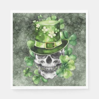 Serviette En Papier Vivid Skull with Green Hat Illustration