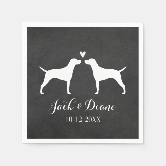 Serviette En Papier Vizsla Silhouettes Mariage Couple Texte Personnali (Devant)