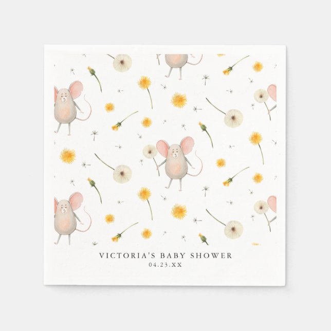 Serviette En Papier Voeux de Dandelion | Baby shower d'aquarelle de pr (Devant)