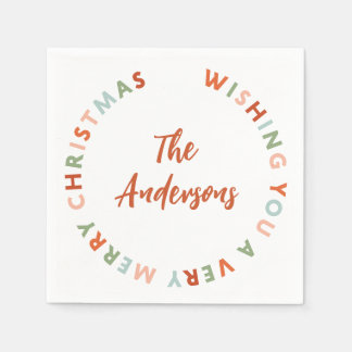 Serviette En Papier Vœux de Joyeux Noël Bold Boho Famille Nom Couleur