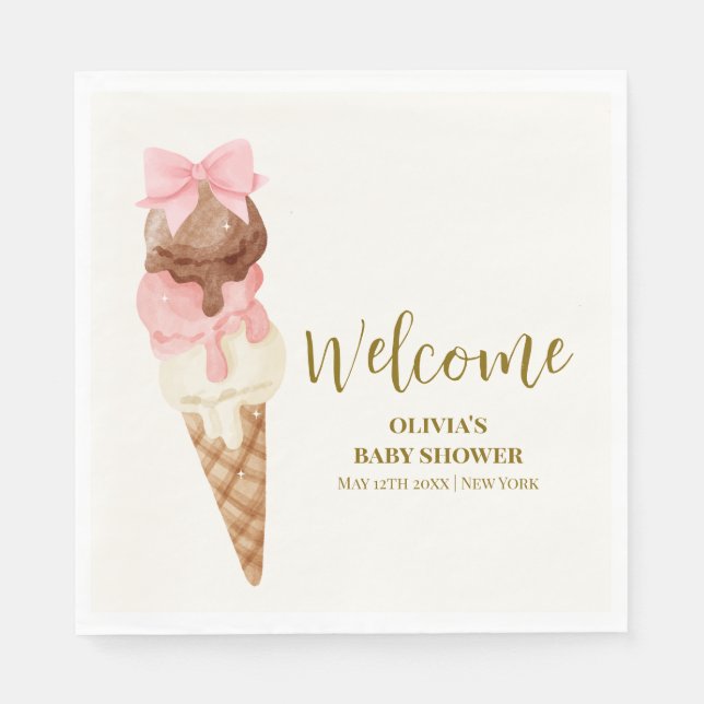 Serviette En Papier Voici le Baby shower de glace Scoop Bow Ice Cream  (Devant)