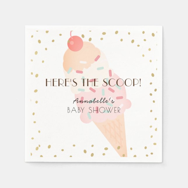 Serviette En Papier Voici le Baby shower rose crème glacée Scoop (Devant)