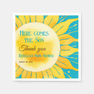 Serviette En Papier Voici le Baby shower Son Boy Blue Sunshine