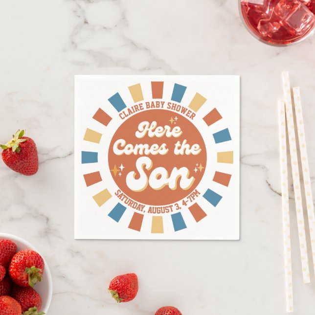 Serviette En Papier Voici le fils Retro Baby shower Super naissance (En situation)
