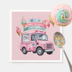 Serviette En Papier Voici le Scoop ! Camion à glace rose